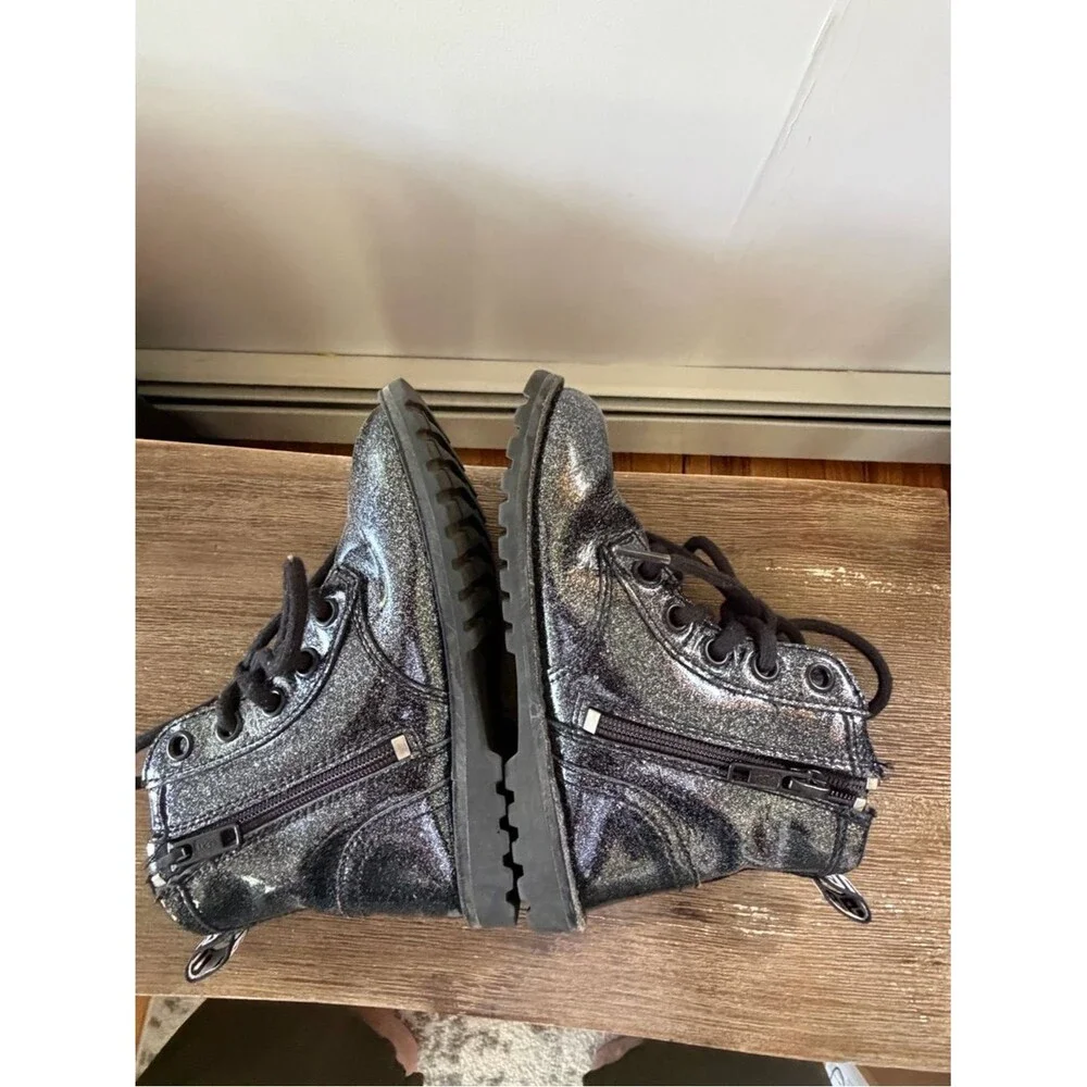 UGG Kids Black Glitter Lace-Up/zipper Ankle Boots size 11